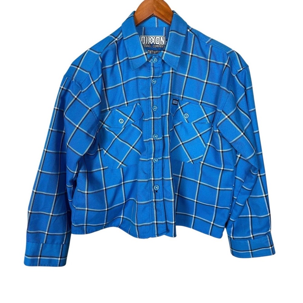 Dixxon Womens Brentwood Shirt Size 2XL Blue Plaid‎ Button Front Cropped.